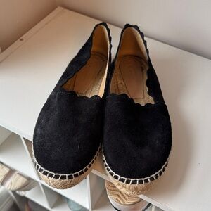 Saks Fifth Avenue Black Suede Scallop Espadrille Flats